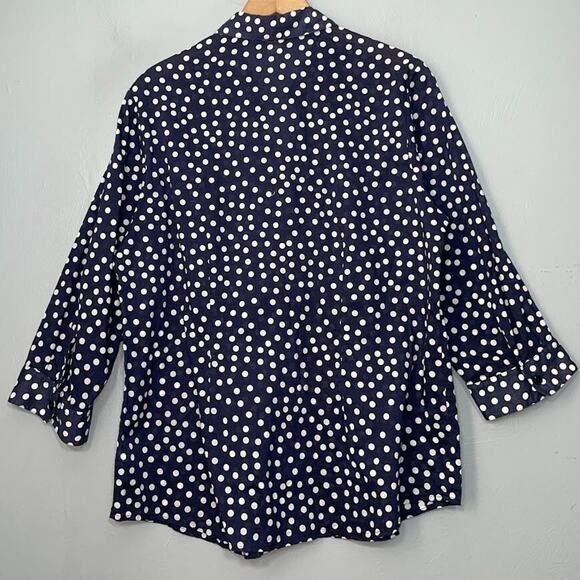 Coldwater Creek Button Up Shirt Womens Size Large No Iron Navy Polka Dot Preppy - Picture 5 of 12